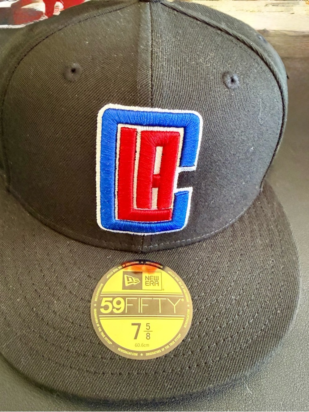 New Era Black Fitted Hat with Red and Blue LA Patch